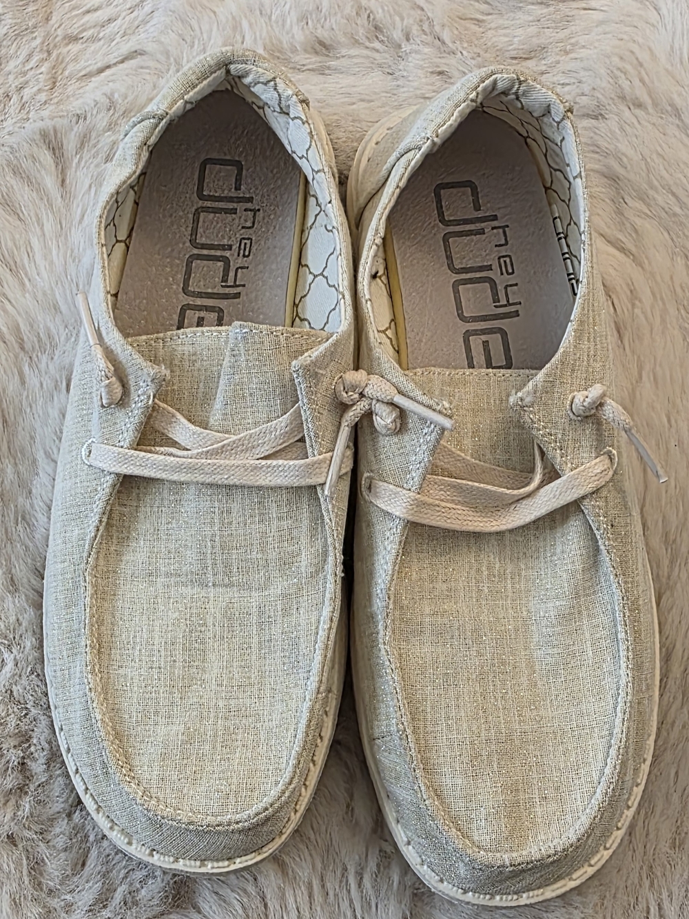 Hey Dude Wendy Spackling Gold Women's Beige Lightweight Canvas Slip-On Shoes